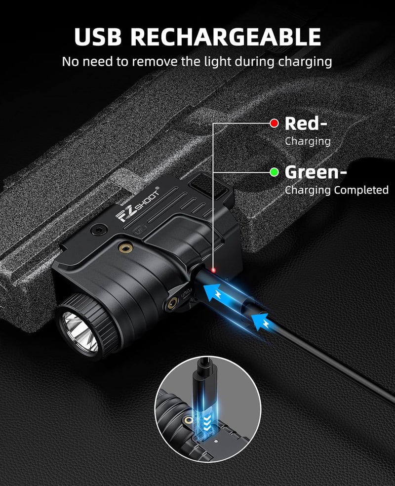 EZshoot 800 Lumens Pistol Light Laser Combo Rechargeable, Pistol Flashlight with Slidable Rail Compatible with Glock and Picatinny Rail, Tactical Flashlight with Blue Laser Beam - Image 5
